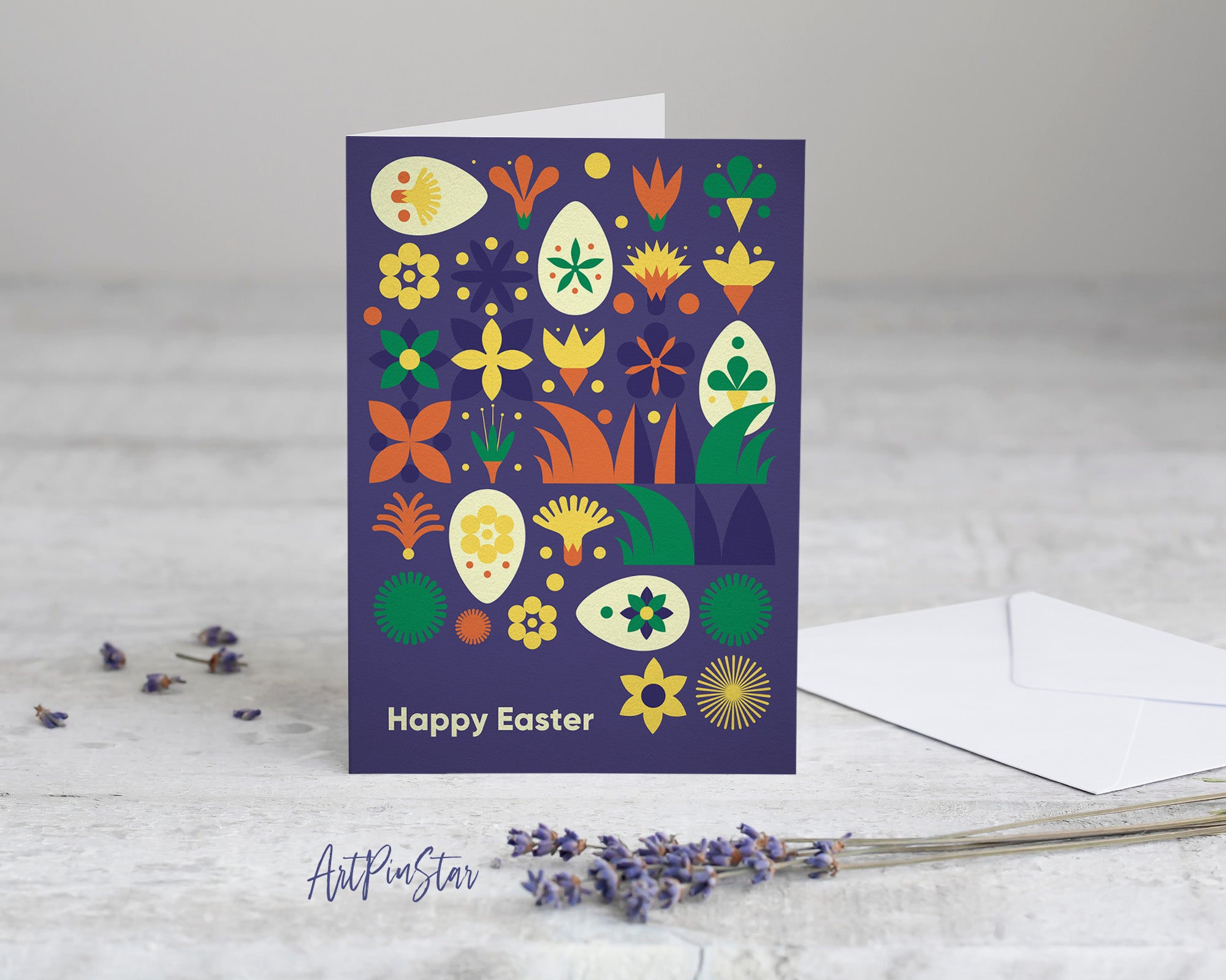 Modern Geometric Abstract Easter Eggs Rabbit Eggplant Customized Greeting Card