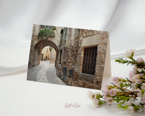Costa Brava Mediterranean village Pals, Spain Landscape Custom Greeting Cards