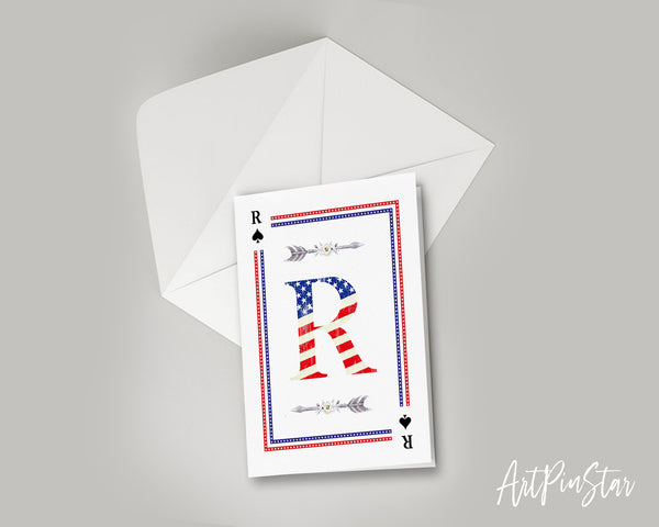 American Flag Letter R Spade Monogram Note Cards