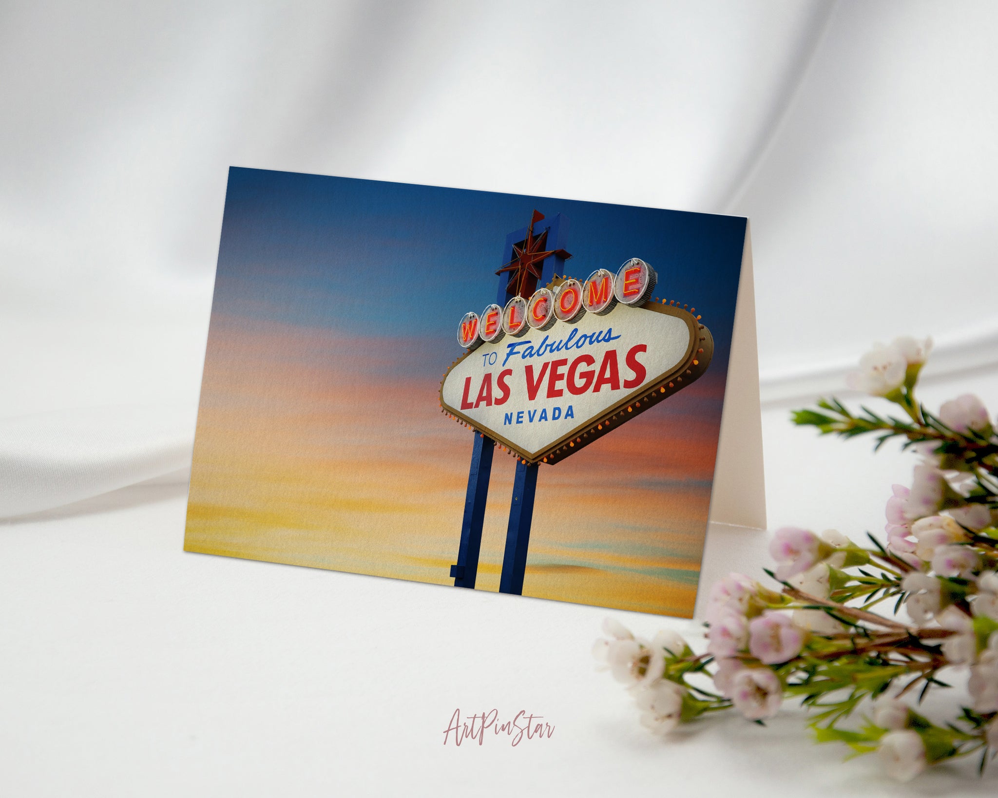 Entrance Sign at Sunset, Las Vegas Landscape Custom Greeting Cards