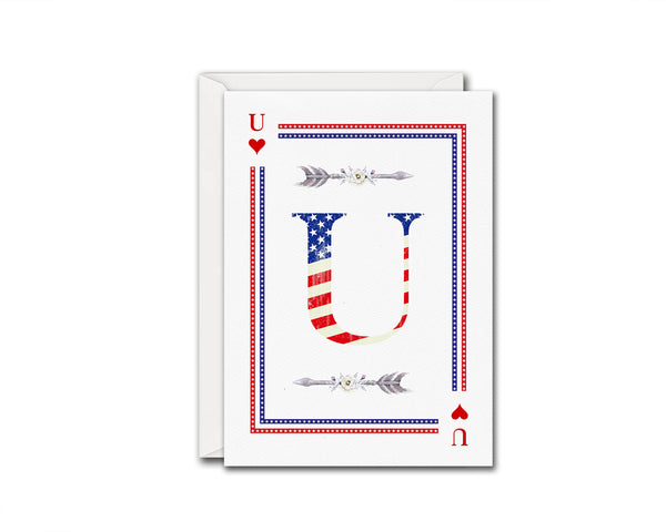 American Flag Letter U Heart Monogram Note Cards