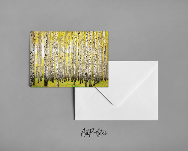 Birch Grove Trees Autumn Landscape Pattern Greeting Cards