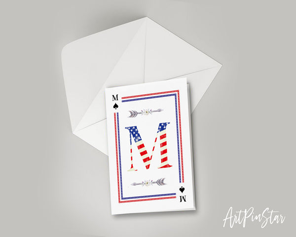American Flag Letter M Spade Monogram Note Cards
