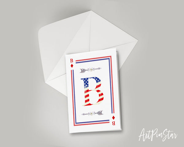 American Flag Letter B Diamond Monogram Note Cards