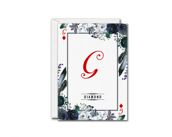 Watercolor Floral Flower Bouquet Initial Letter G Diamond Monogram Note Cards