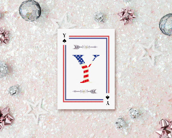 American Flag Letter Y Spade Monogram Note Cards