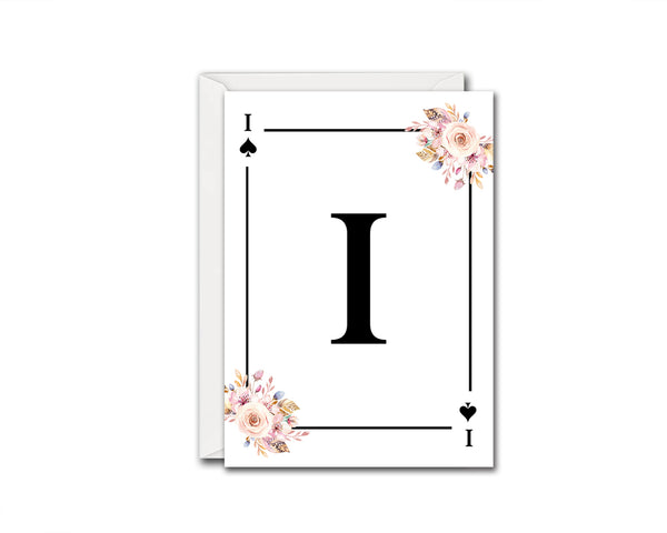 Boho Floral Bouquet Initial Flower Letter I Spade Monogram Note Cards