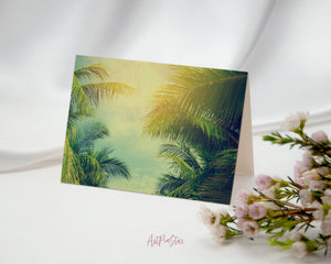 Palm Trees Retro Tropical Coast Coconut Summer Tree, California Landscape Custom Greeting Cards