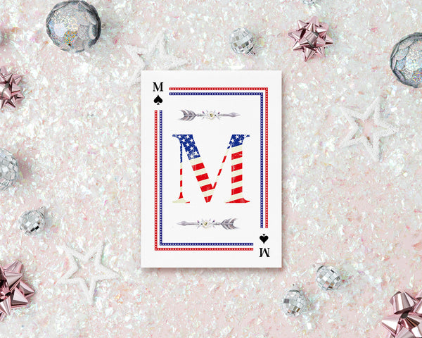 American Flag Letter M Spade Monogram Note Cards