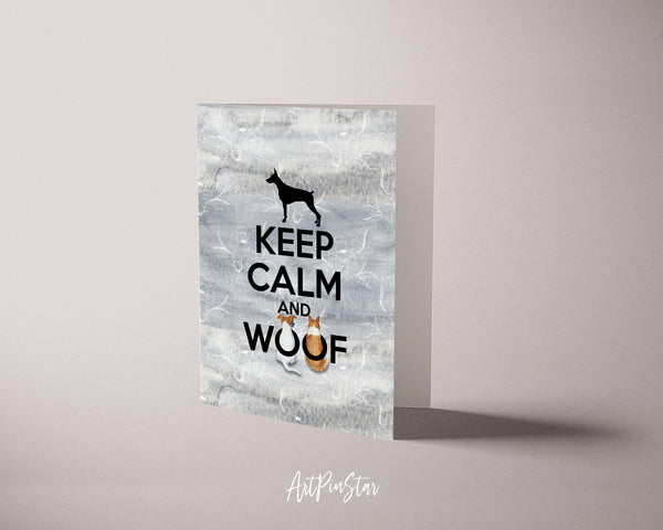 Keep calm and woof Motivational Quote Customized Greeting Cards