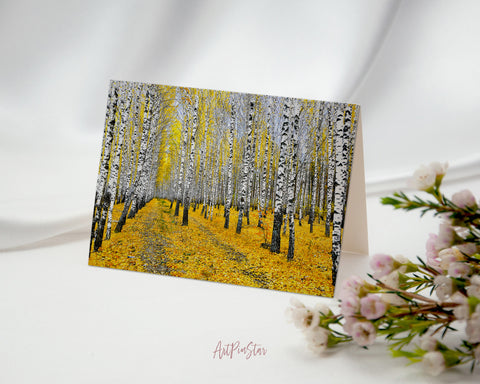 Autumn Birch Tree Forest Landscape Custom Greeting Cards