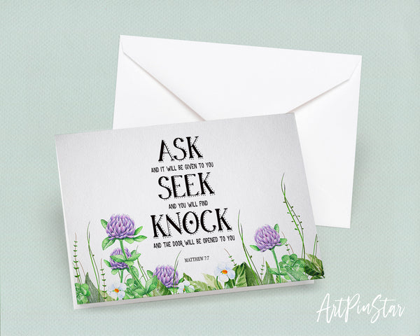 Ask, Seek and Knock You Shall Find Matthew 7:7 Bible Verse Customized Greeting Card