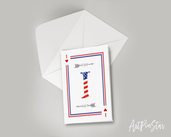 American Flag Letter I Heart Monogram Note Cards