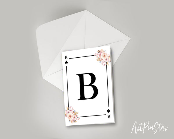 Boho Floral Bouquet Initial Flower Letter B Spade Monogram Note Cards