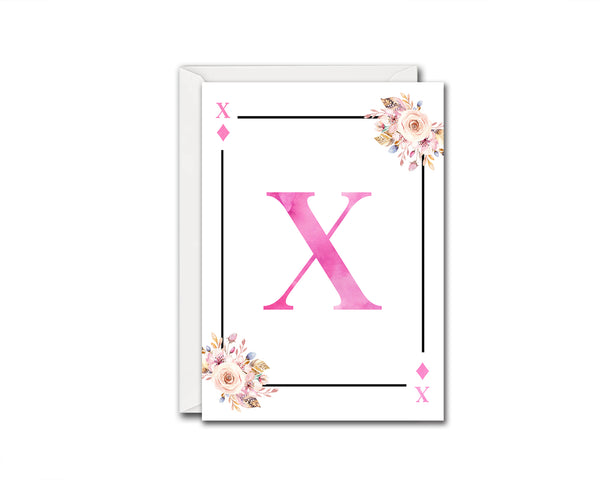 Boho Floral Bouquet Initial Flower Letter X Diamond Monogram Note Cards