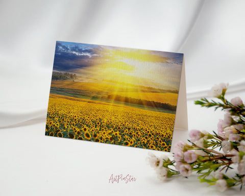 Sunflowers Sunset Summer Landscape Custom Greeting Cards