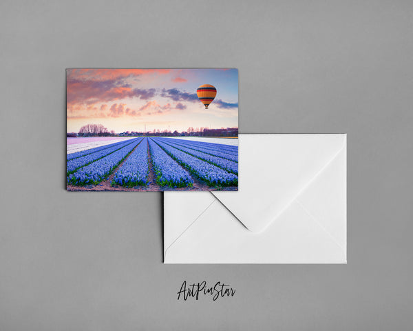 Tulip Field of Blooming Blue Landscape Custom Greeting Cards