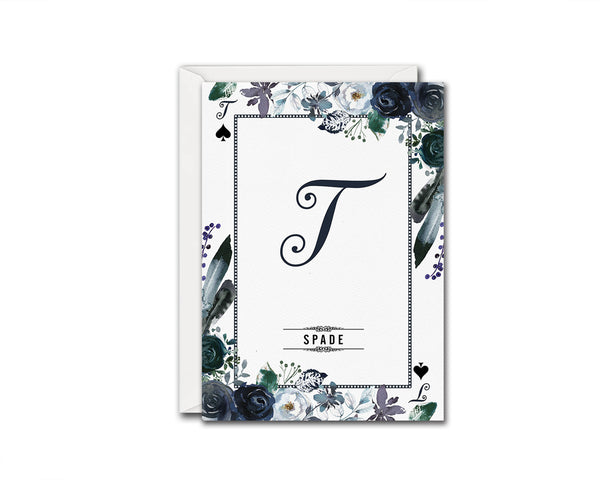 Watercolor Floral Flower Bouquet Initial Letter T Spade Monogram Note Cards