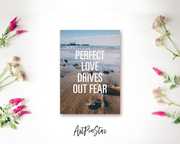 Perfect love drives out fear 1 John 4:18 Bible Verse Customized Greeting Card