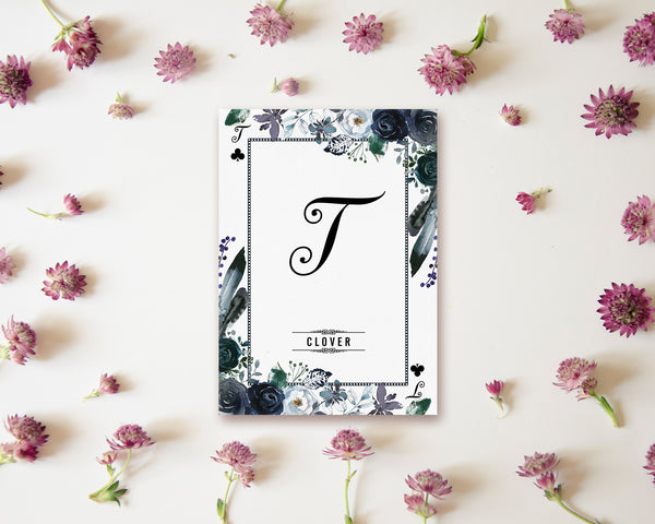 Watercolor Floral Flower Bouquet Initial Letter T Clover Monogram Note Cards