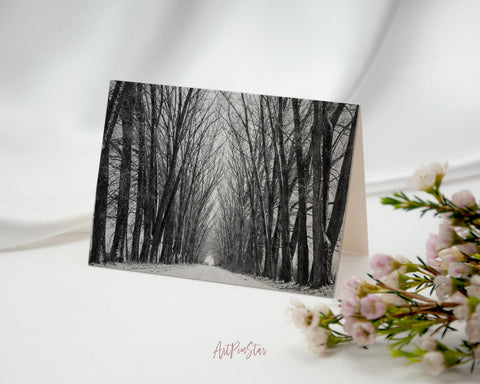 Tree in Winter Silhouettes Landscape Custom Greeting Cards