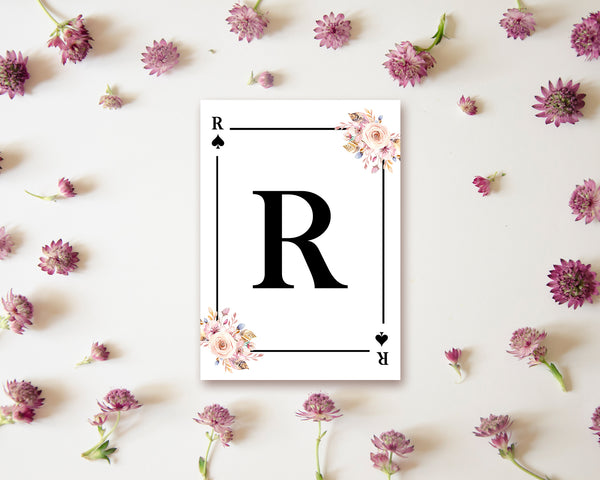 Boho Floral Bouquet Initial Flower Letter R Spade Monogram Note Cards