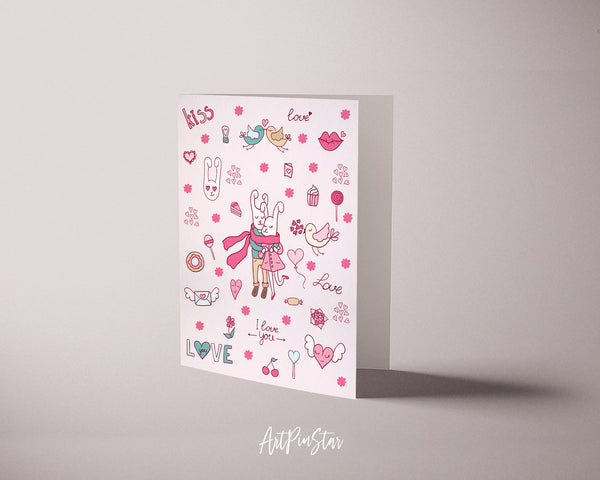 Valentine's Day Rabbit Love Doodles Customized Greeting Card