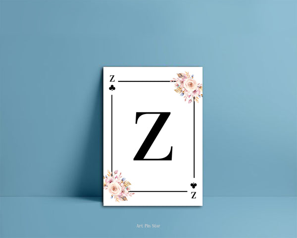 Boho Floral Bouquet Initial Flower Letter Z Clover Monogram Note Cards