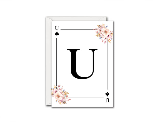 Boho Floral Bouquet Initial Flower Letter U Spade Monogram Note Cards