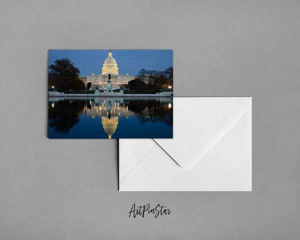 White House US Capitol at Night In Washing DC Landscape Custom Greeting Cards