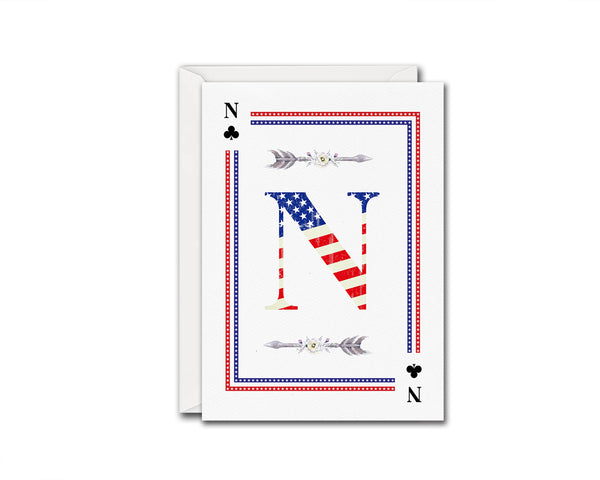 American Flag Letter N Clover Monogram Note Cards