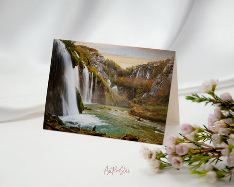 Waterfall, Croatia, Plitvice National Park Landscape Custom Greeting Cards