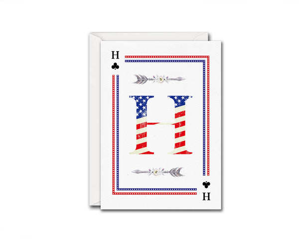 American Flag Letter H Clover Monogram Note Cards