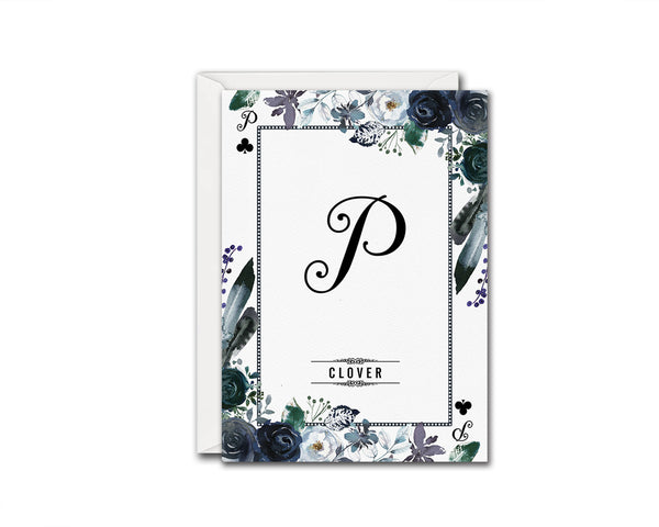 Watercolor Floral Flower Bouquet Initial Letter P Clover Monogram Note Cards