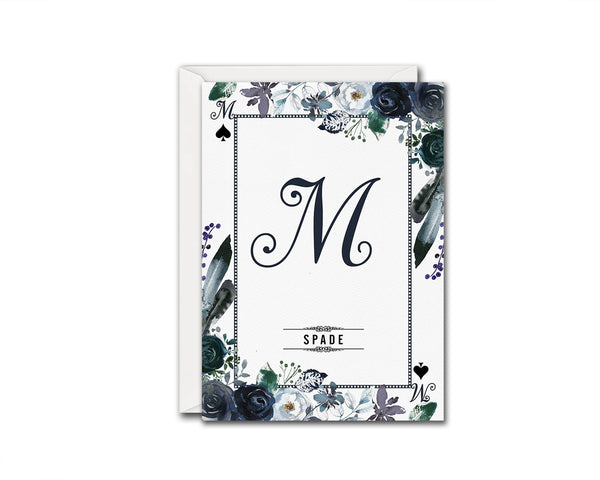 Watercolor Floral Flower Bouquet Initial Letter M Spade Monogram Note Cards