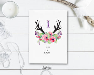 Initial Boho Floral Flower Personalized Letter I is for Name  Monogram Note Cards