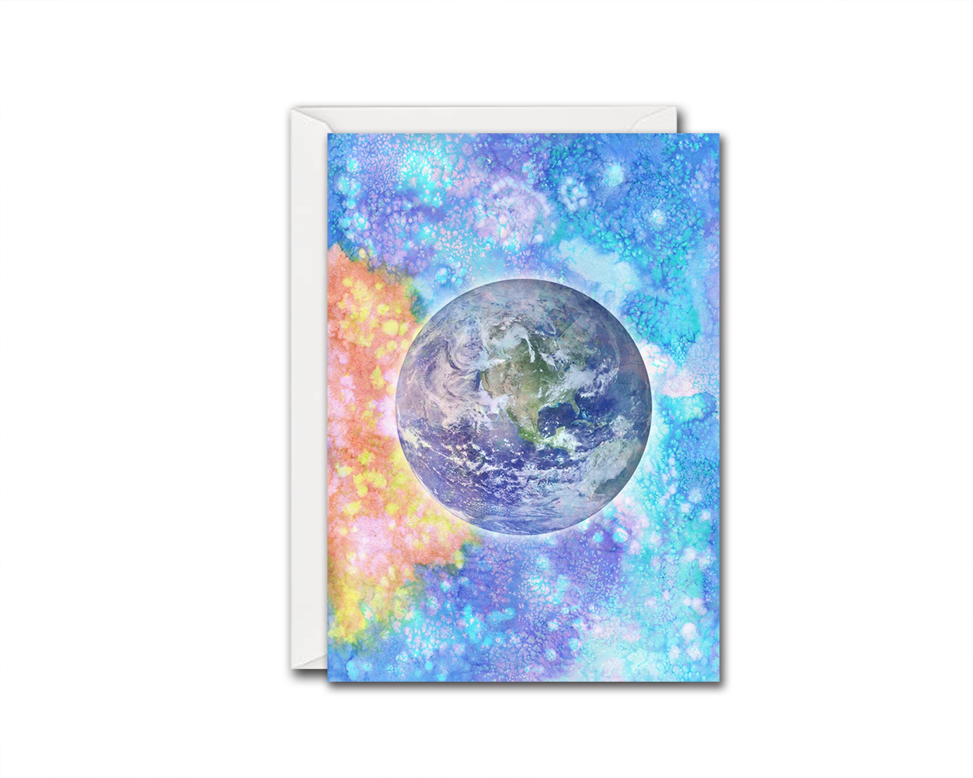 Earth Planet Watercolor Galaxy Space Customizable Greeting Card