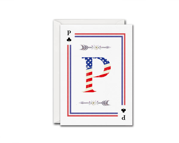 American Flag Letter P Clover Monogram Note Cards