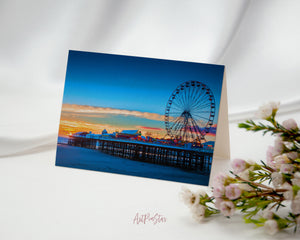 Lancashire Central Pier Blackpool and Ferris Wheel, United Kingdom Landscape Custom Greeting Cards