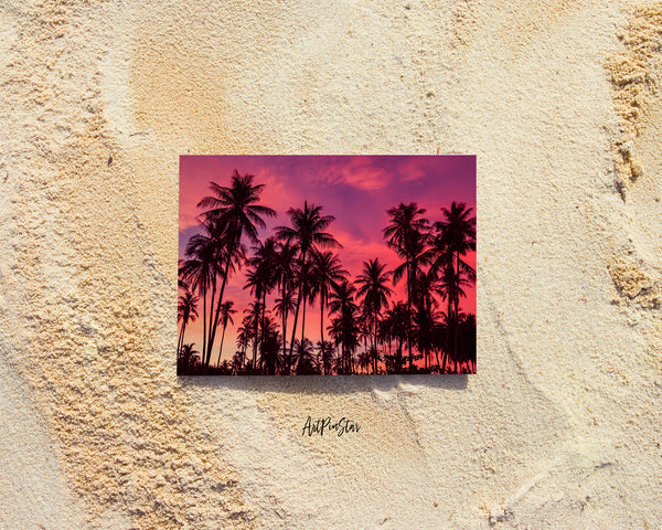 Palm Trees Sunset Sky Coconut Tree Silhouettes, California Landscape Custom Greeting Cards