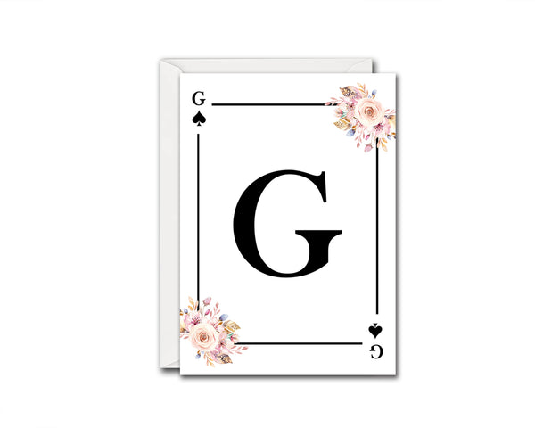 Boho Floral Bouquet Initial Flower Letter G Spade Monogram Note Cards