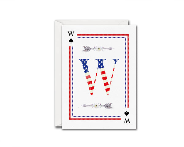 American Flag Letter W Spade Monogram Note Cards