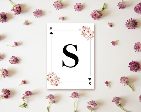 Boho Floral Bouquet Initial Flower Letter S Clover Monogram Note Cards