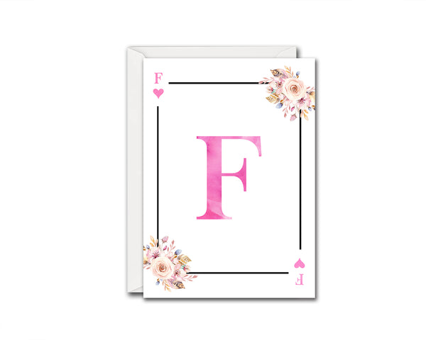 Boho Floral Bouquet Initial Flower Letter F Heart Monogram Note Cards