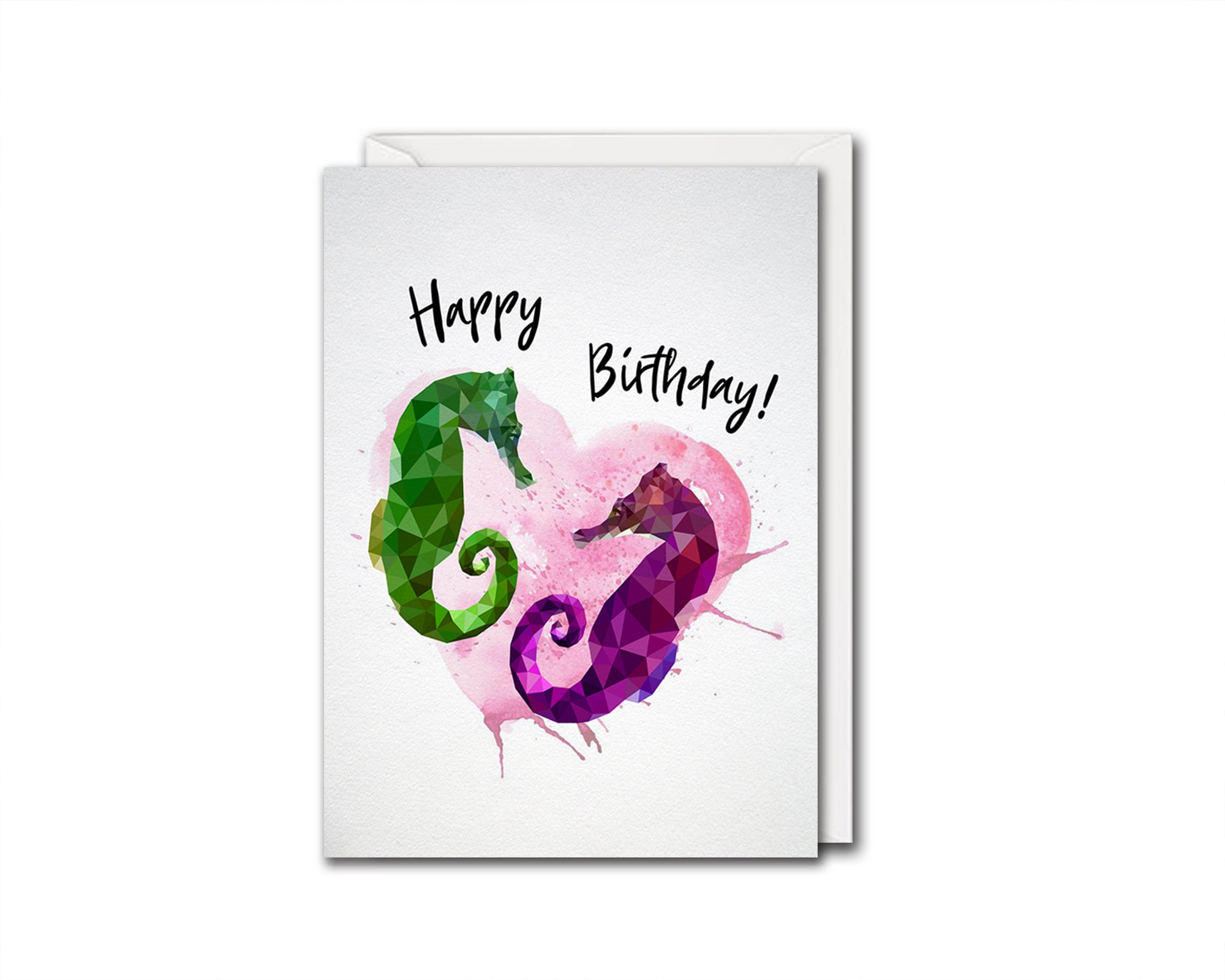 Happy Birthday with Heart Heart, Horse Fish Customizable Greeting Cards