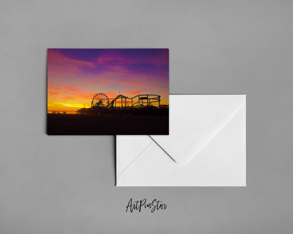 Santa Monica Pier Silhouettes, California Landscape Custom Greeting Cards