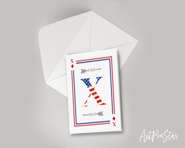American Flag Letter X Diamond Monogram Note Cards