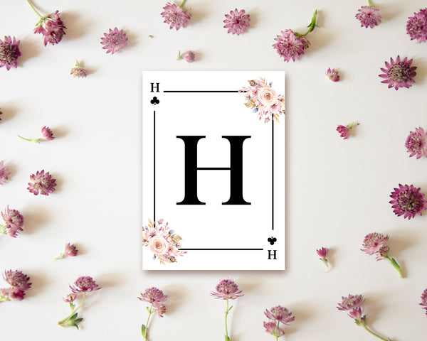 Boho Floral Bouquet Initial Flower Letter H Clover Monogram Note Cards