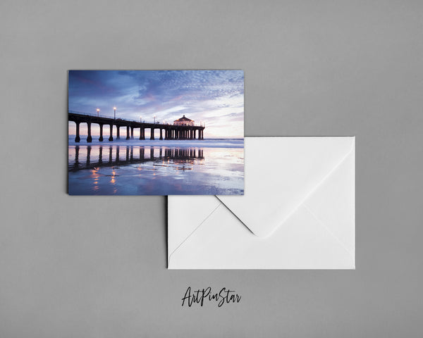 Manhattan Beach Pier, Low Tide at Sunset, California Landscape Custom Greeting Cards