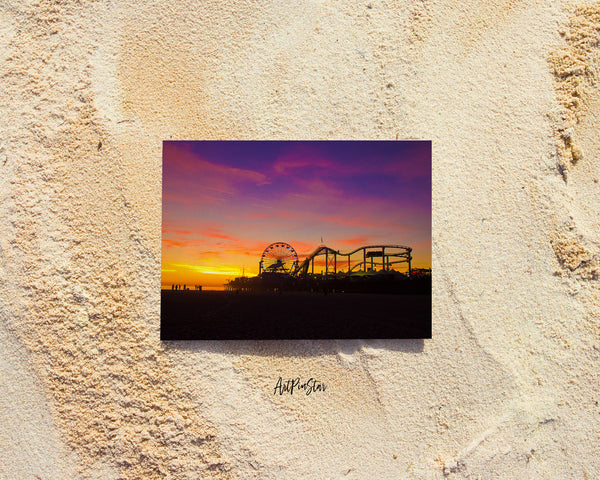 Santa Monica Pier Silhouettes, California Landscape Custom Greeting Cards